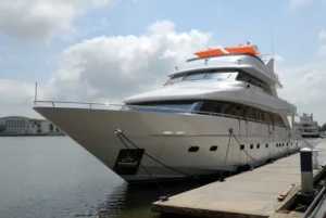 Luxury yacht docked for pump out services