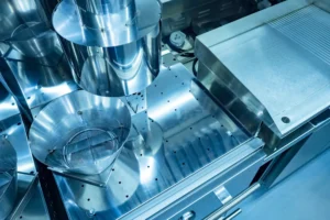 Professional steel kitchen equipment with a grease trap